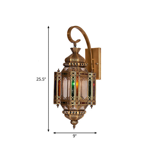 Arab Metal Lantern Wall Lamp With Brass Finish - Rectangular Backplate Bulb Included