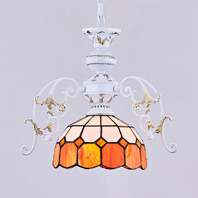 Tiffany Stained Glass Semi Globe Ceiling Light With Adjustable Chain - 1 Pendant In Multicolor