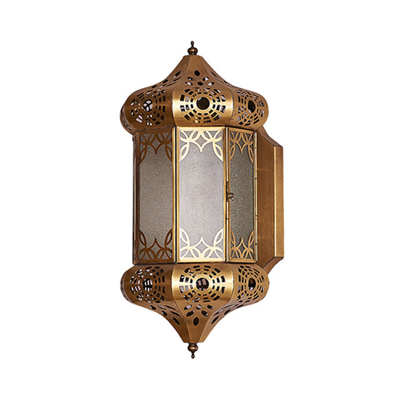 Art Deco Brass Lantern Wall Sconce - Metal 1 Bulb Living Room Lighting