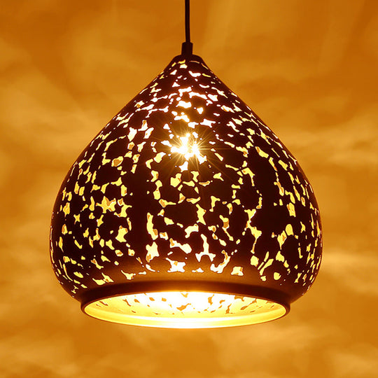 Suspended Carved Pendant Light - Arab Metal Fixture 1 Bulb Silver/Bronze/Brass Ideal For Bedroom