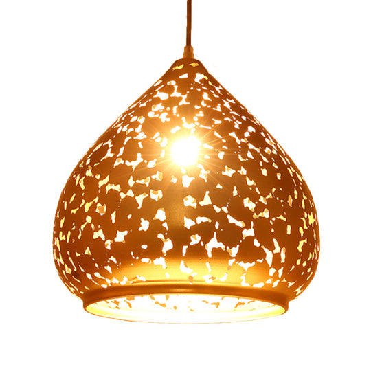 Suspended Carved Pendant Light - Arab Metal Fixture 1 Bulb Silver/Bronze/Brass Ideal For Bedroom