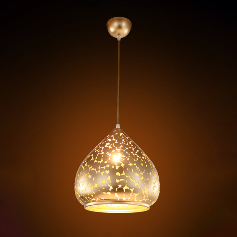 Suspended Carved Pendant Light - Arab Metal Fixture 1 Bulb Silver/Bronze/Brass Ideal For Bedroom