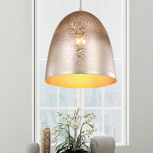 Dome Hanging Light: Stylish Traditionary Metal Fixture In Silver