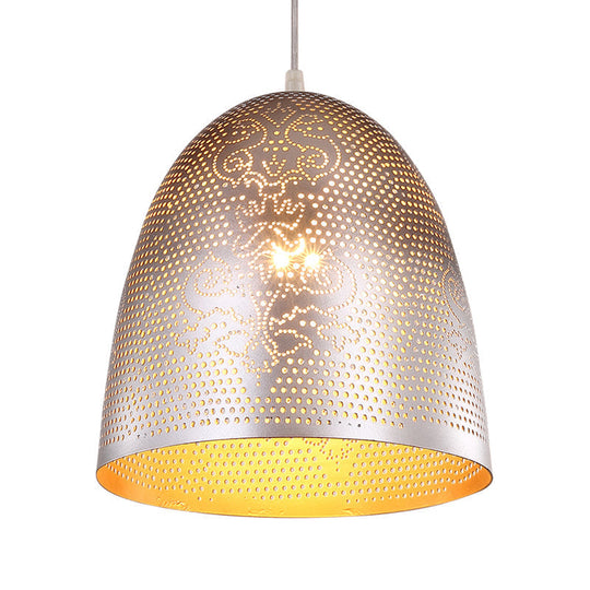 Dome Hanging Light: Stylish Traditionary Metal Fixture In Silver