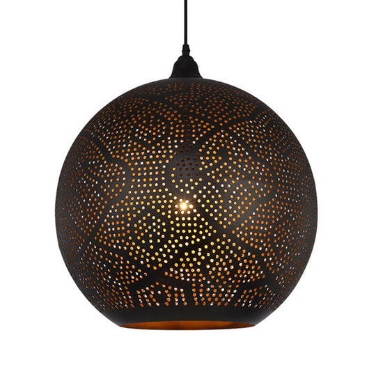 Black Metal Decorative Pendant Ceiling Lamp - Stylish Spherical Design With 1 Bulb