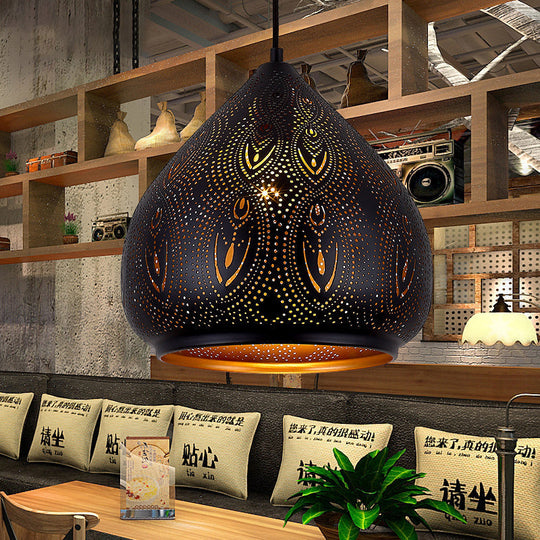 Black Metal Pendant Lamp - Pear Dining Room Lighting Fixture