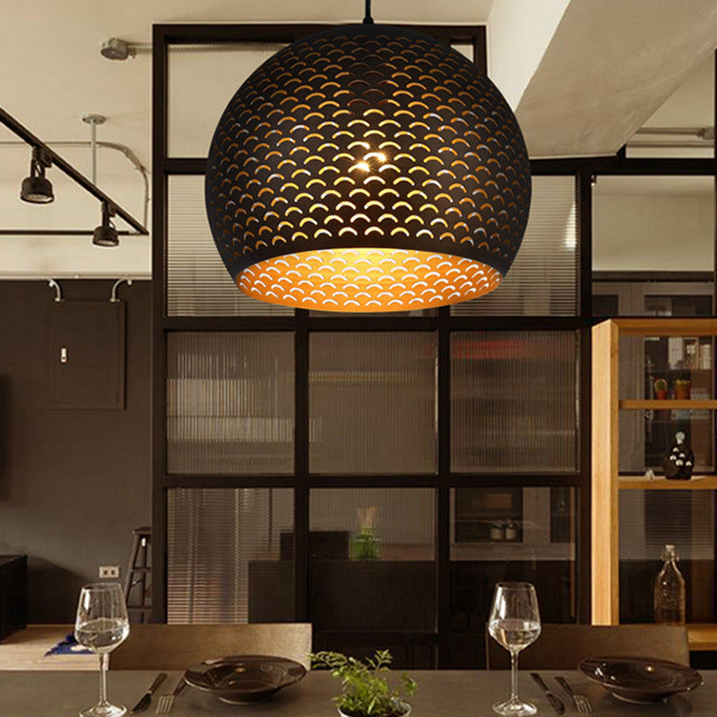 Decorative Black Metal Globe Pendant Light For Bedroom Ceiling - 1 Head