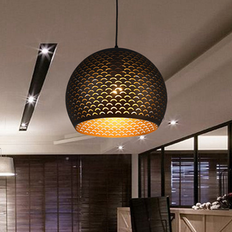 Decorative Black Metal Globe Pendant Light For Bedroom Ceiling - 1 Head