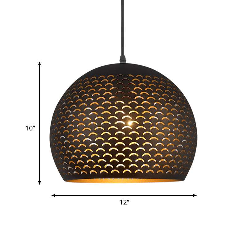 Decorative Black Metal Globe Pendant Light For Bedroom Ceiling - 1 Head