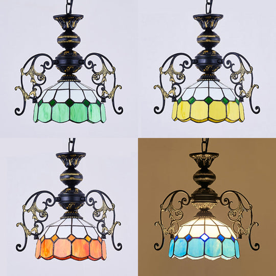 Colorful Domed Pendant Light With Rustic Chain Suspension - Perfect For Dining Room And Home Decor