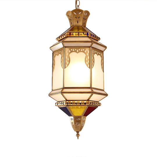 Brass Lantern Hanging Pendant Light - Traditional Metal Dining Room Ceiling Lamp