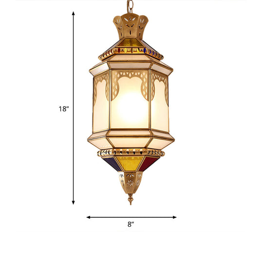 Brass Lantern Hanging Pendant Light - Traditional Metal Dining Room Ceiling Lamp