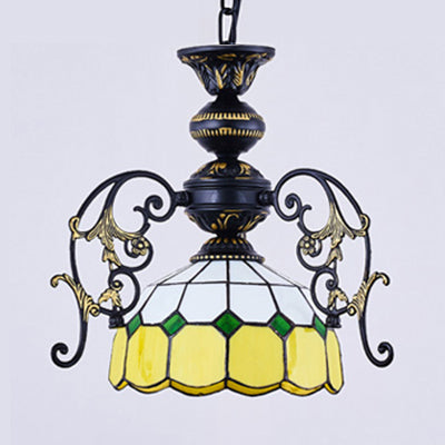 Colorful Domed Pendant Light With Rustic Chain Suspension - Perfect For Dining Room And Home Decor