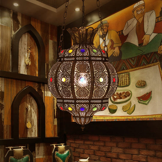 Antique Bronze Carved Pendant Light - Exquisite Metal Lighting Fixture For Restaurants