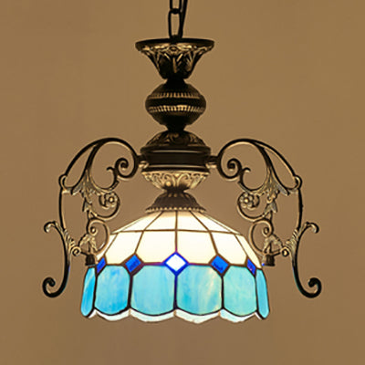 Colorful Domed Pendant Light With Rustic Chain Suspension - Perfect For Dining Room And Home Decor