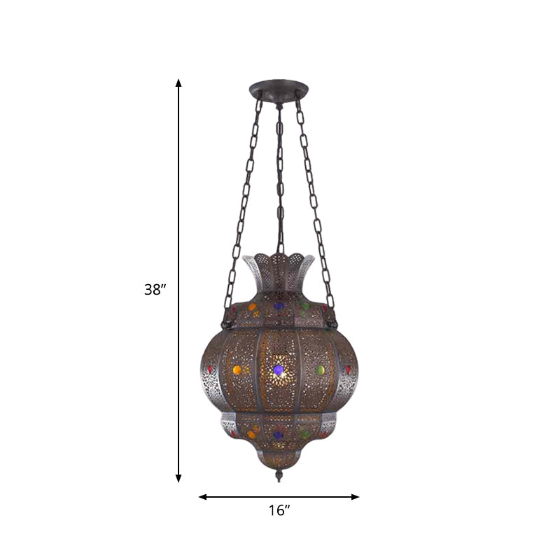 Antique Bronze Carved Pendant Light - Exquisite Metal Lighting Fixture For Restaurants