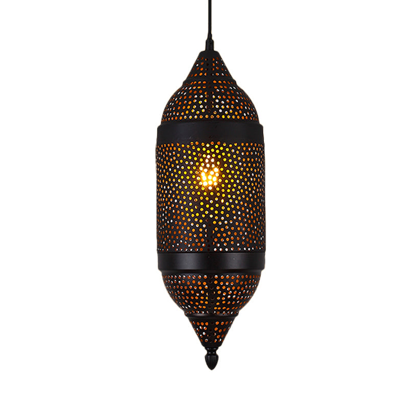 Black Metal Pendant Light With Traditional Cylindrical Design And 1 Bulb For Ceiling Suspension