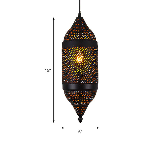 Black Metal Pendant Light With Traditional Cylindrical Design And 1 Bulb For Ceiling Suspension