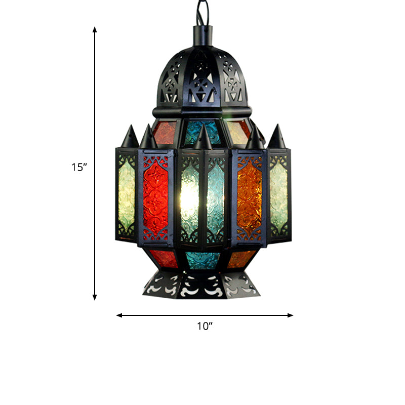 Black Carved Pendant Lamp: Arab Metal Suspended Light Fixture For Dining Room - 1 Bulb