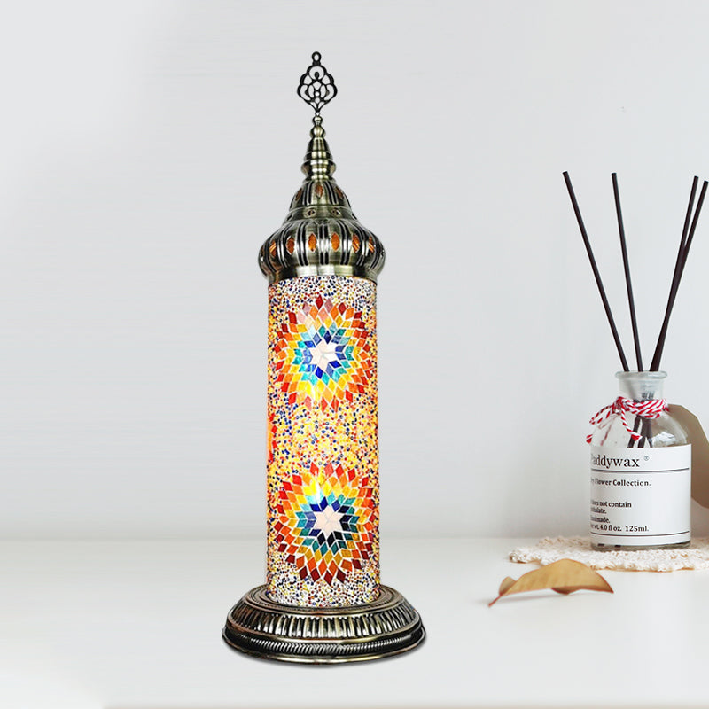 Stained Glass Cylinder Bedroom Table Lamp With Led Night Light - Traditional Design In