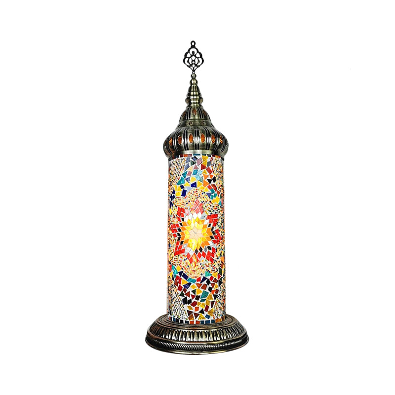 Stained Glass Cylinder Bedroom Table Lamp With Led Night Light - Traditional Design In