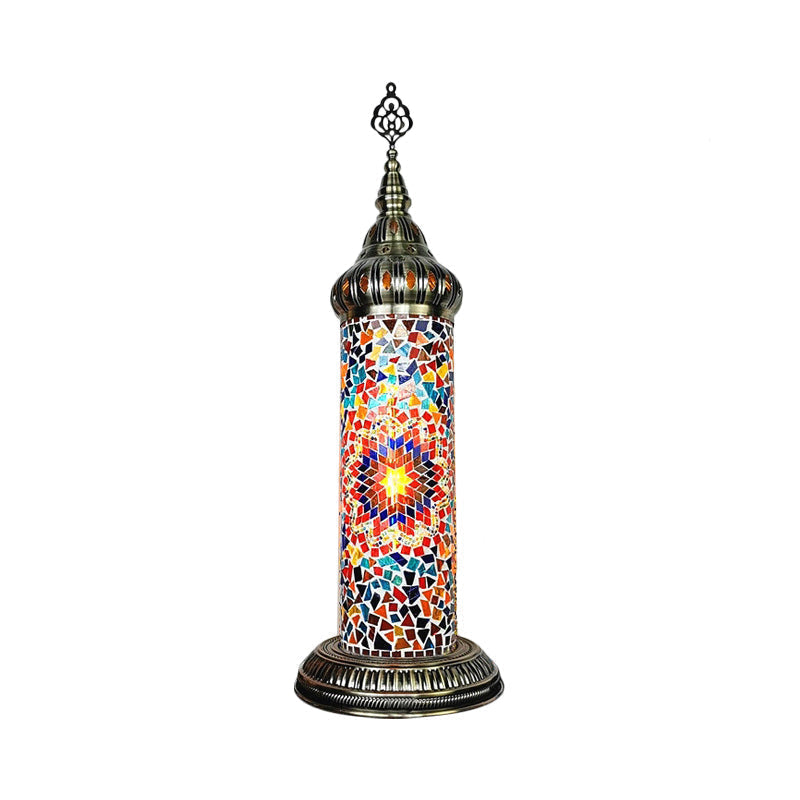 Stained Glass Cylinder Bedroom Table Lamp With Led Night Light - Traditional Design In