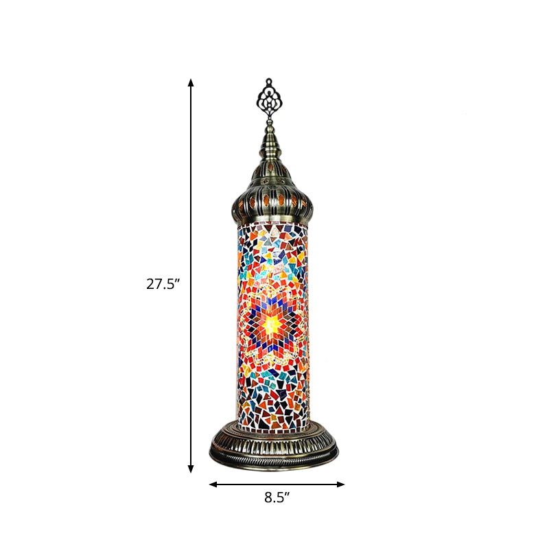 Stained Glass Cylinder Bedroom Table Lamp With Led Night Light - Traditional Design In