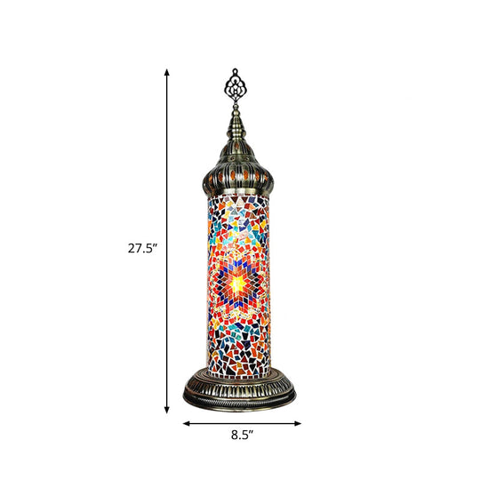 Stained Glass Cylinder Bedroom Table Lamp With Led Night Light - Traditional Design In