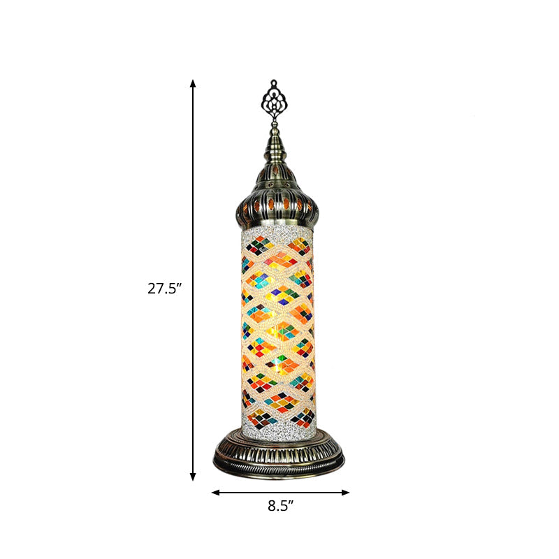 Stained Glass Cylinder Bedroom Table Lamp With Led Night Light - Traditional Design In