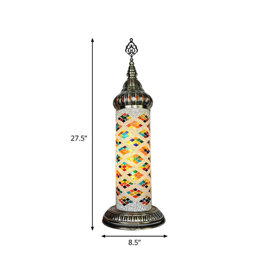 Stained Glass Cylinder Bedroom Table Lamp With Led Night Light - Traditional Design In