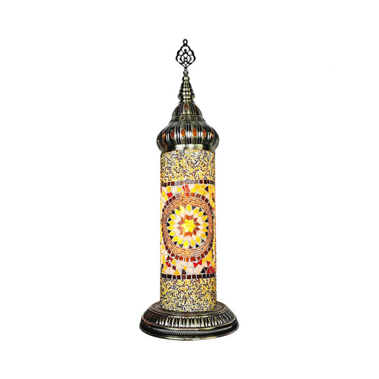 Stained Glass Cylinder Bedroom Table Lamp With Led Night Light - Traditional Design In