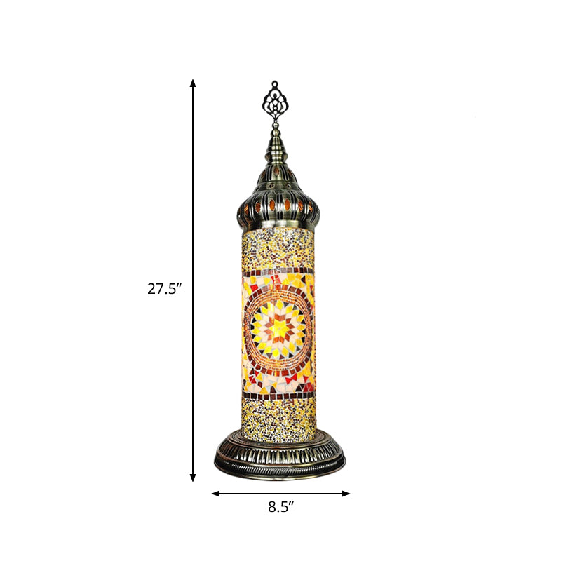 Stained Glass Cylinder Bedroom Table Lamp With Led Night Light - Traditional Design In