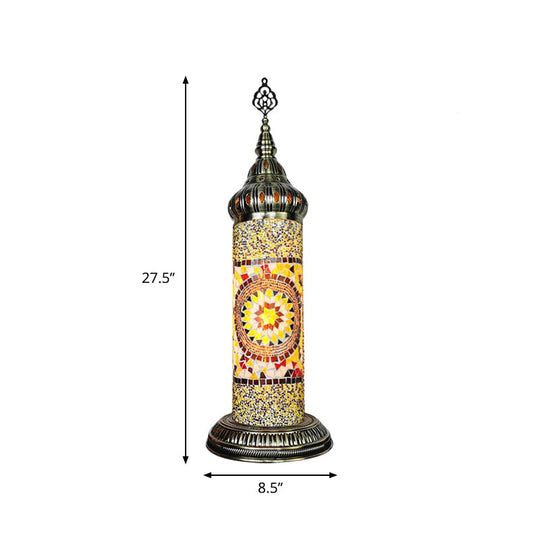 Stained Glass Cylinder Bedroom Table Lamp With Led Night Light - Traditional Design In