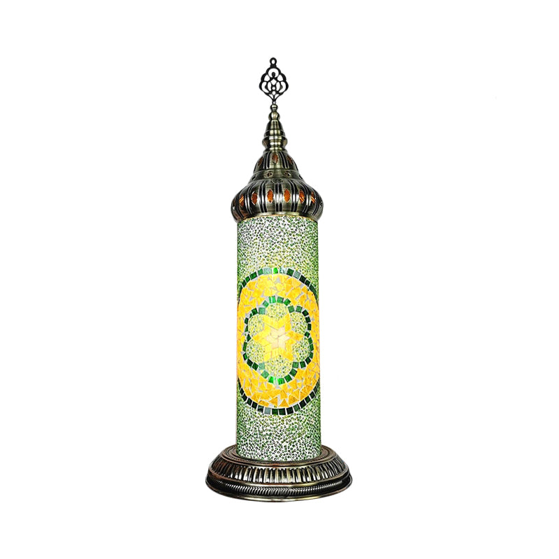 Stained Glass Cylinder Bedroom Table Lamp With Led Night Light - Traditional Design In