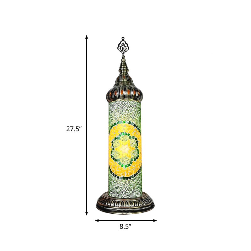 Stained Glass Cylinder Bedroom Table Lamp With Led Night Light - Traditional Design In