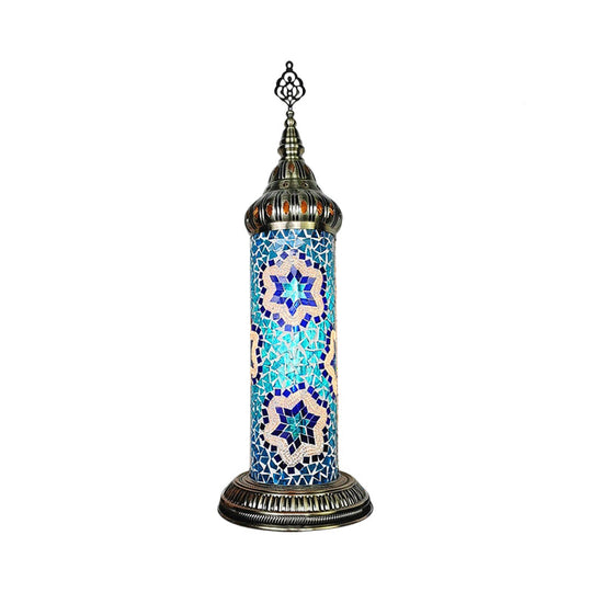 Stained Glass Cylinder Bedroom Table Lamp With Led Night Light - Traditional Design In