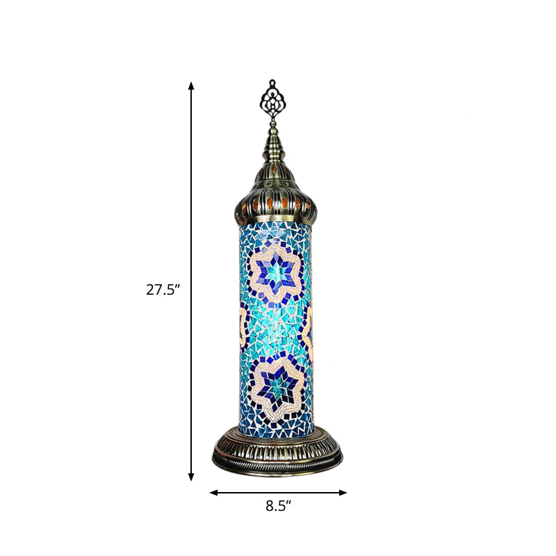 Stained Glass Cylinder Bedroom Table Lamp With Led Night Light - Traditional Design In