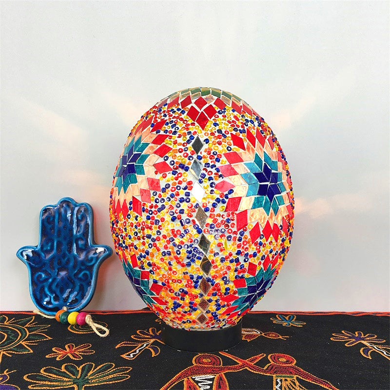 Egg Shaped Hand Rolled Art Glass Night Light - Traditional Bedroom Lamp (1 White/Red/Blue)