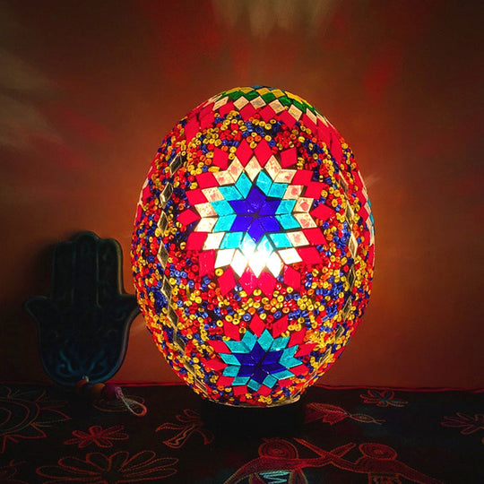 Egg Shaped Hand Rolled Art Glass Night Light - Traditional Bedroom Lamp (1 White/Red/Blue)