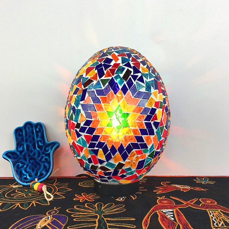 Egg Shaped Hand Rolled Art Glass Night Light - Traditional Bedroom Lamp (1 White/Red/Blue)