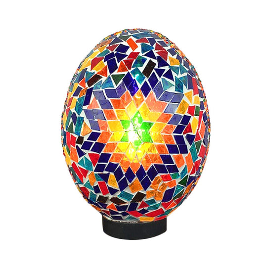 Egg Shaped Hand Rolled Art Glass Night Light - Traditional Bedroom Lamp (1 White/Red/Blue)