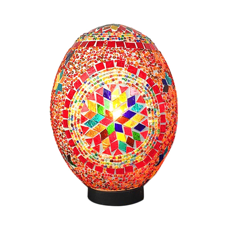 Egg Shaped Hand Rolled Art Glass Night Light - Traditional Bedroom Lamp (1 White/Red/Blue)