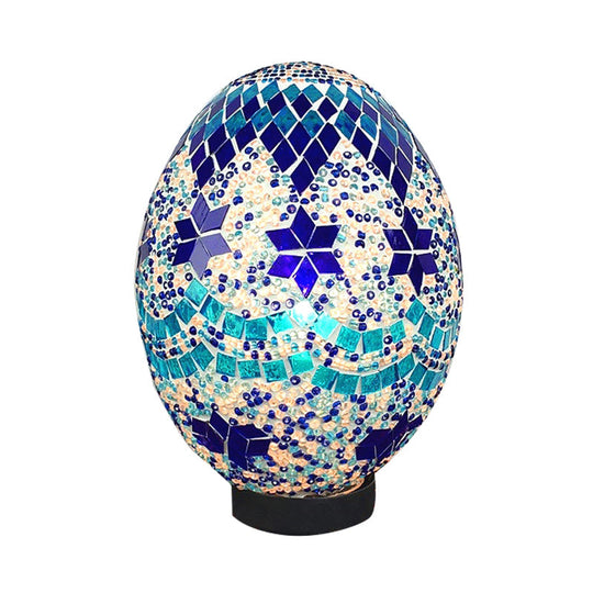 Egg Shaped Hand Rolled Art Glass Night Light - Traditional Bedroom Lamp (1 White/Red/Blue)