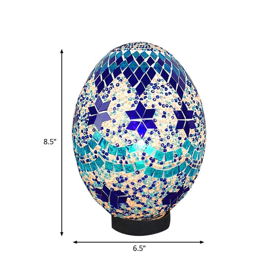 Egg Shaped Hand Rolled Art Glass Night Light - Traditional Bedroom Lamp (1 White/Red/Blue)