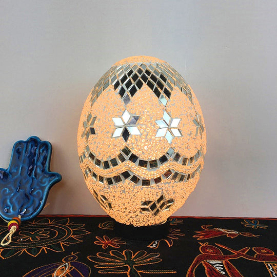 Egg Shaped Hand Rolled Art Glass Night Light - Traditional Bedroom Lamp (1 White/Red/Blue) White