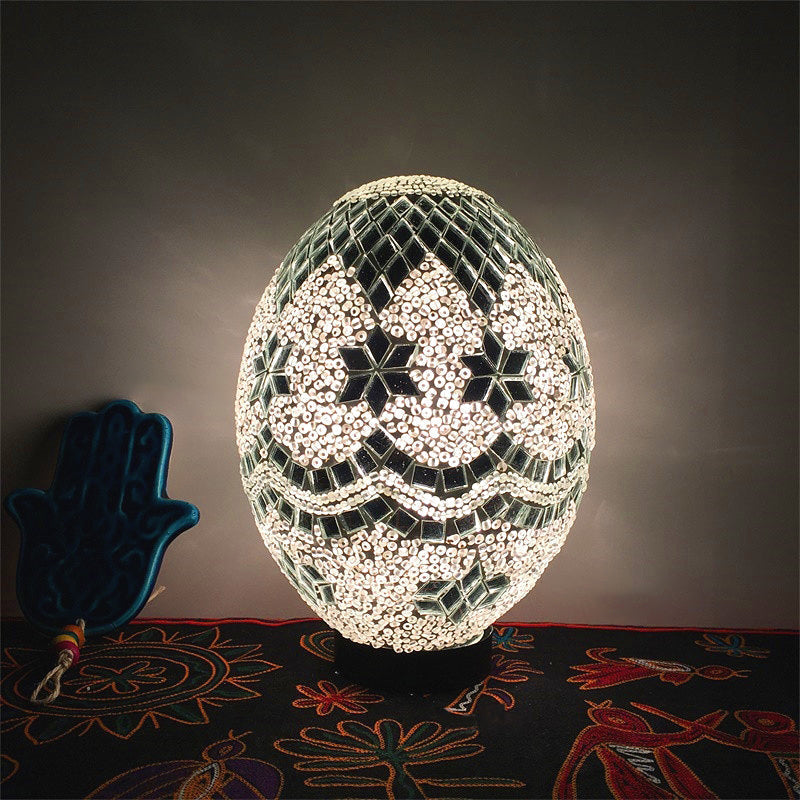 Egg Shaped Hand Rolled Art Glass Night Light - Traditional Bedroom Lamp (1 White/Red/Blue)