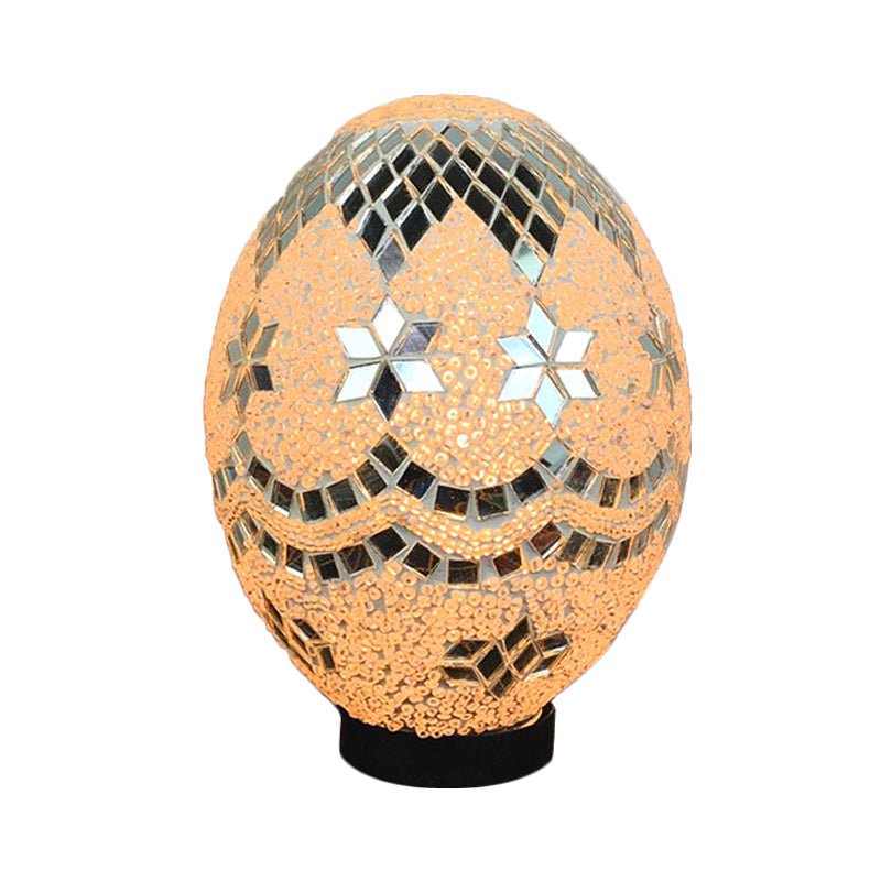 Egg Shaped Hand Rolled Art Glass Night Light - Traditional Bedroom Lamp (1 White/Red/Blue)