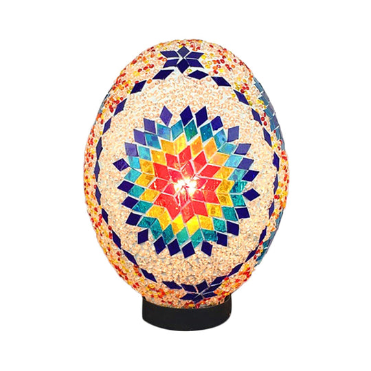 Egg Shaped Hand Rolled Art Glass Night Light - Traditional Bedroom Lamp (1 White/Red/Blue)