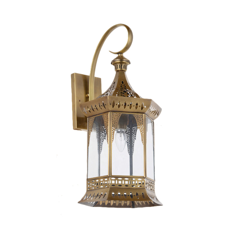 Arabian Brass Metal Sconce Light Fixture - 1-Light Lantern Wall Lighting For Bedroom