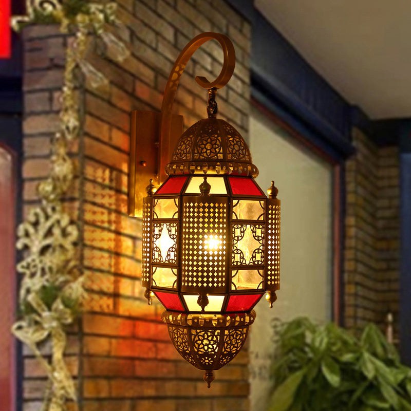 Arabian Metal Lantern Sconce: Brass Wall Lighting Fixture With 1 Bulb